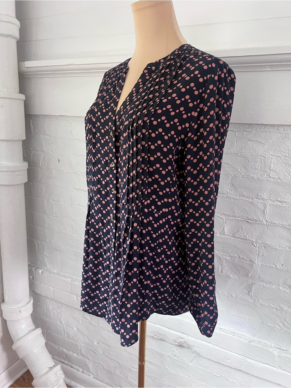 Maeve Anthropologie Navy Blue Polka Dot Button Front - Picture 5 of 14